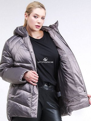 Женская зимняя классика куртка большого размера коричневого цвета 85-923_48K
