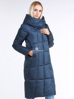 Женская зимняя молодежная куртка стеганная темно-синего цвета 9163_20TS