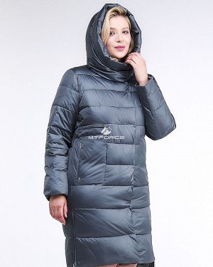 Женская зимняя молодежная куртка с капюшоном темно-серого цвета 191923_11TС