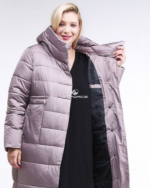 Женская зимняя молодежная куртка с капюшоном бежевого цвета 191923_12B