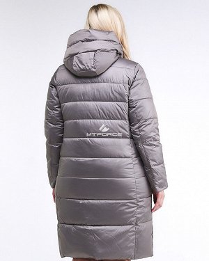 Женская зимняя молодежная куртка с капюшоном серого цвета 191923_30Sr