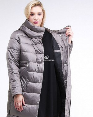 Женская зимняя молодежная куртка с капюшоном серого цвета