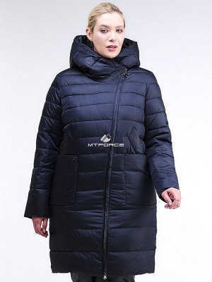 Женская зимняя классика куртка с капюшоном темно-синего цвета 1968_02TS