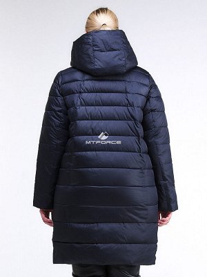 Женская зимняя классика куртка с капюшоном темно-синего цвета 1968_02TS