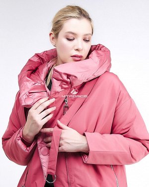 Женская зимняя молодежная куртка большого размера персикового цвета 90-911_75P