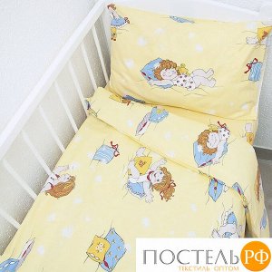 Постельное белье в детскую кроватку 92611 бязь ГОСТ с простыней на резинке (Прямоугольная ПВХ)