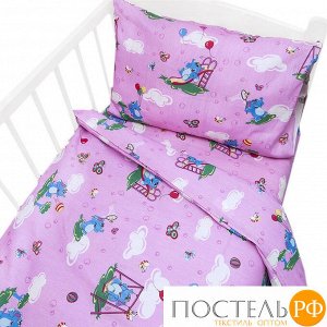 Постельное белье в детскую кроватку 315/2 Слоники с шариками розовый ГОСТ (Прямоугольная ПВХ)