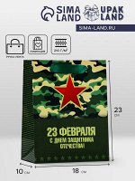 Пакет ламинированный вертикальный &quot;23 февраля, звезда&quot;, 18 х 23 х 10 см
