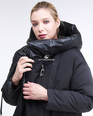 Женская зимняя молодежная куртка большого размера черного цвета