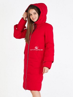 Женская зимняя классика куртка с капюшоном красного цвета 100-927_7Kr