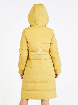 Женская зимняя классика куртка с капюшоном желтого цвета 100-927_56J