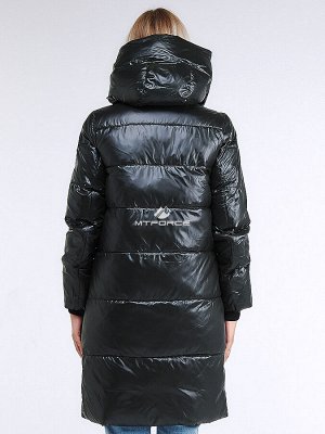 Женская зимняя молодежная куртка с капюшоном темно-серого цвета