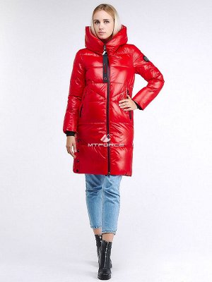 Женская зимняя молодежная куртка с капюшоном красного цвета 9179_14Kr