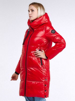Женская зимняя молодежная куртка с капюшоном красного цвета 9179_14Kr