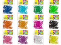 Набор цветных резиночек для плетения браслетов, п/э пакет, 200 резиночек, 1 цвет в пакете, 12 цветов микс в коробе
