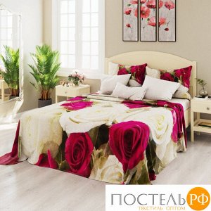 Плед экстрасофт 195х220 Бело-бордовый букет роз