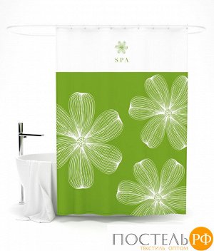 ШТОК056-15300 Шторка для ванной "Зеленые цветы", 145х180 см оксфорд 145*180 БОПП пакет