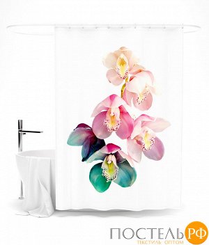 ШТОК056-14285 Шторка для ванной "Разноцветная орхидея", 145х180 см оксфорд 145*180 БОПП пакет