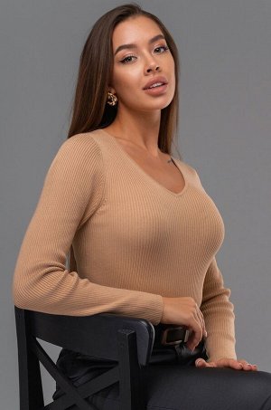 Женский джемпер в рубчик с V-вырезом Happyfox