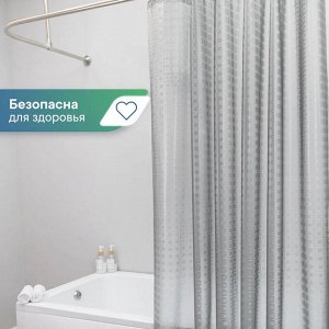 Штора для ванной комнаты, водонепроницаемая, "КРИСТАЛЛ" серия 3D, 180х180 см (серая) 10313-7, рисунок квадраты, PEVA