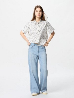UNIQLO - хлопковая рубашка с коротким рукавом и цветочным дизайном - 01 OFFWHITE