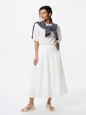 UNIQLO - объемная юбка-макси из ткани сирсакер, укороченная длина  - 01 OFFWHITE