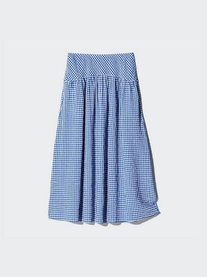 UNIQLO - объемная клетчатая юбка-макси из ткани сирсакер - 09 BLACK