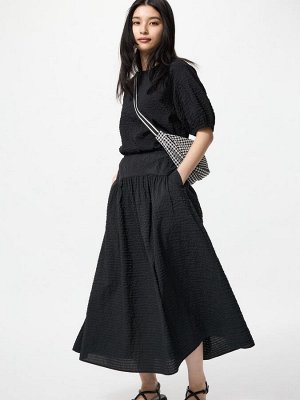 UNIQLO - объемная юбка-макси из ткани сирсакер -  09 BLACK