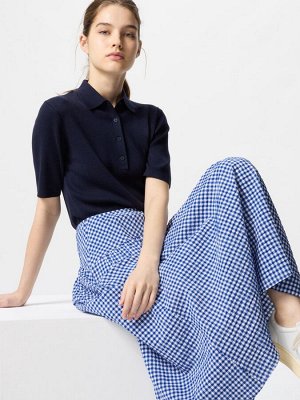 UNIQLO - объемная клетчатая юбка-макси из ткани сирсакер - 65 BLUE