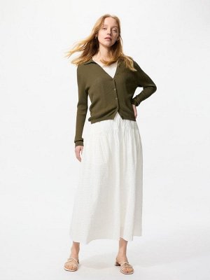 UNIQLO - объемная юбка-макси из ткани сирсакер - 01 OFFWHITE