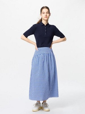 UNIQLO - объемная клетчатая юбка-макси из ткани сирсакер - 09 BLACK