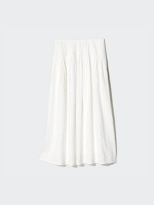UNIQLO - объемная юбка-макси из ткани сирсакер - 01 OFFWHITE