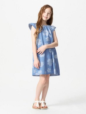 UNIQLO - джинсовое платье с цветочным дизайном и оборками на рукавах - 63 BLUE