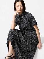 UNIQLO - хлопковая рубашка с коротким рукавом и цветочным дизайном - 09 BLACK