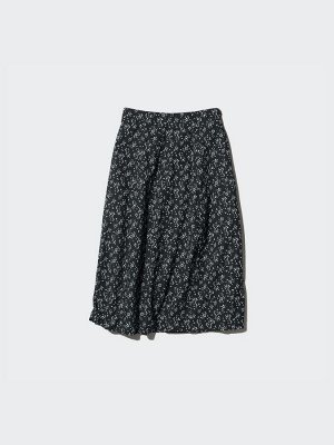 UNIQLO - хлопковая юбка-кокон с цветочным дизайном - 09 BLACK