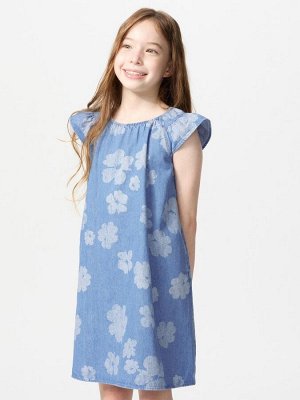 UNIQLO - джинсовое платье с цветочным дизайном и оборками на рукавах - 63 BLUE