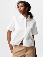UNIQLO - хлопковая короткая рубашка с коротким рукавом - 00 WHITE