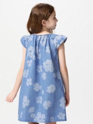 UNIQLO - джинсовое платье с цветочным дизайном и оборками на рукавах - 63 BLUE