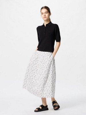 UNIQLO - хлопковая юбка-кокон с цветочным дизайном - 01 OFFWHITE