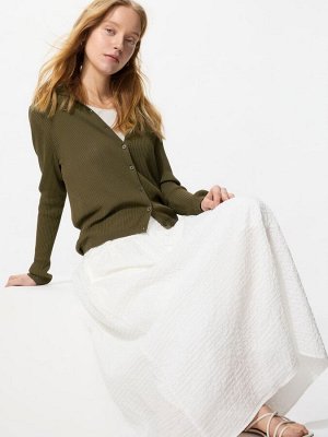 UNIQLO - объемная юбка-макси из ткани сирсакер - 01 OFFWHITE