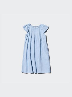 UNIQLO - джинсовое платье с оборками на рукавах - 62 BLUE