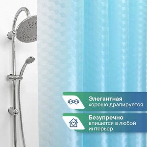 Штора для ванной комнаты, 180 х 180 см, с кольцами, PEVA, голубой, КРИСТАЛЛ Пузыри, 1/16