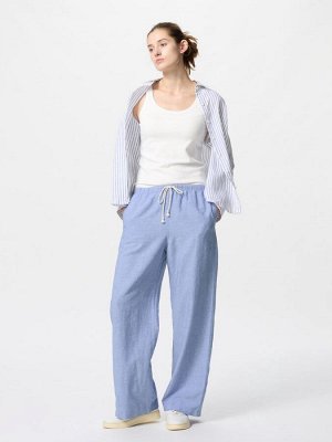 UNIQLO - широкие легкие брюки из смесового льна увеличенной длины