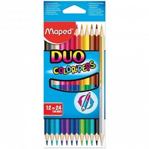 Карандаши цветные двусторонние Maped "Color Peps", 24цв., 12шт., трехгран., заточ., картон,европодв.