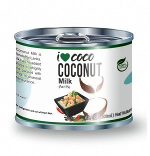 Молоко кокосовое I?COCO, органика,  жирность 17%, 200мл, ж/б, Шри-Ланка