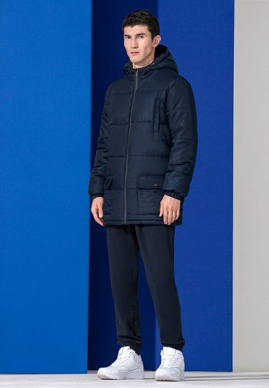 Утеплённая стёганая куртка с капюшоном для мужчины, цвет тёмно-синий