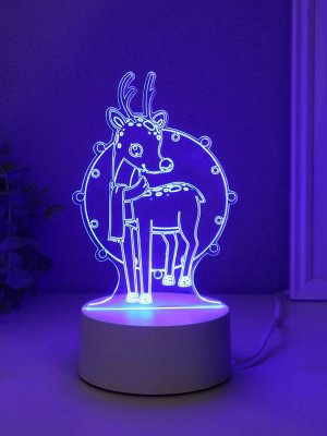 Светильник 3D RISALUX «Олень в гирлянде», LED-ночник, RGB, от сети, 9.5x10.4x16 см