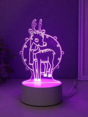 Светильник 3D RISALUX «Олень в гирлянде», LED-ночник, RGB, от сети, 9.5x10.4x16 см