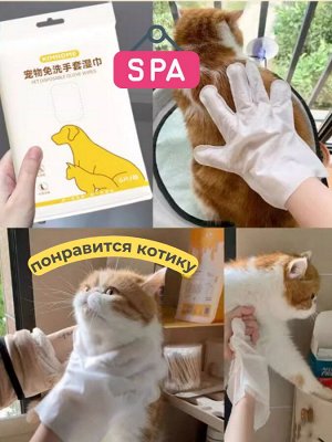 Влажные перчатки для животных одноразовые, уп 6шт