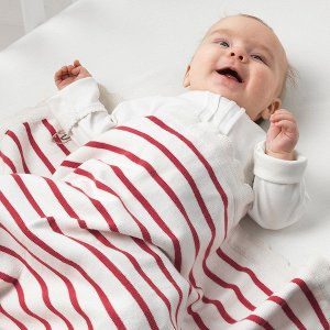 РЁДХАКЕ Одеяло детское, в полоску, белый/красный, 80x100 см